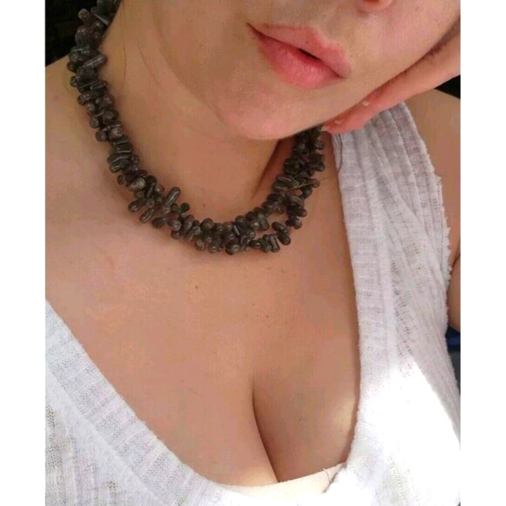Moss Agate Statement Choker Necklace Double Strand 925 Sterling Silver Boho